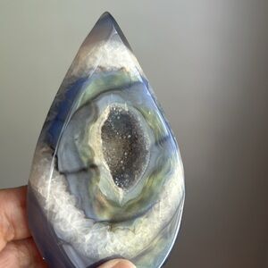 Blue agate teardrop stone
